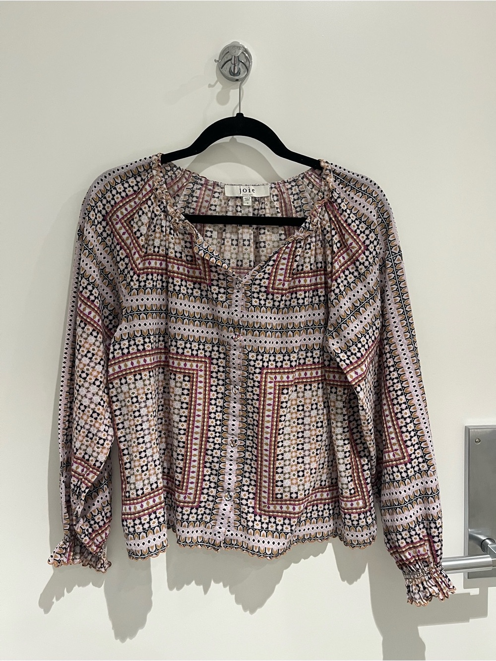 Joie Multi-Print Cotton Peasant Blouse
